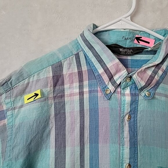 VTG WOOLRICH Mens Madras Plaid Short Sleeve Button Down Shirt Size XL Colorful - Picture 9 of 16